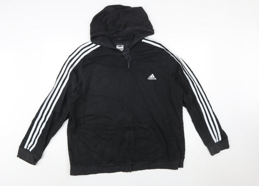 Adidas Men's Black 2XL Full Zip Hoodie with Logo Stripes