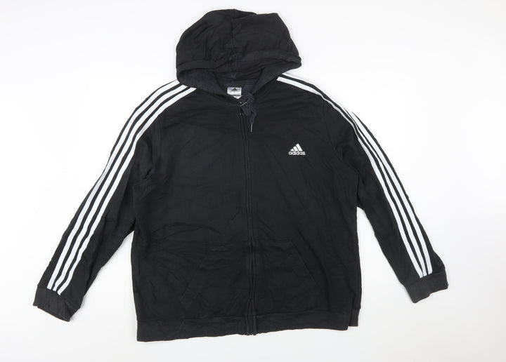 Adidas Men's Black 2XL Full Zip Hoodie with Logo Stripes