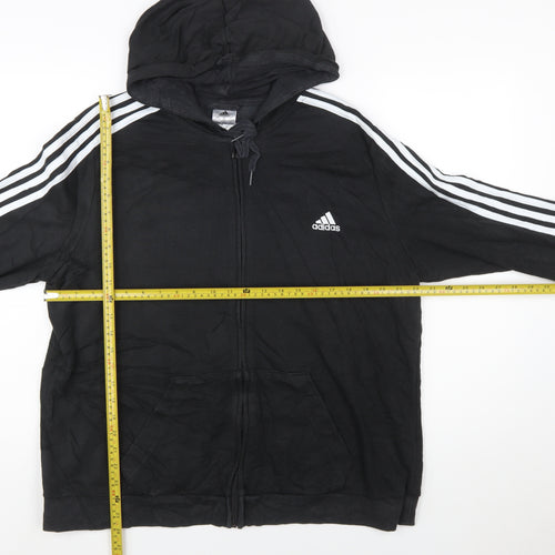 Adidas Men's Black 2XL Full Zip Hoodie with Logo Stripes