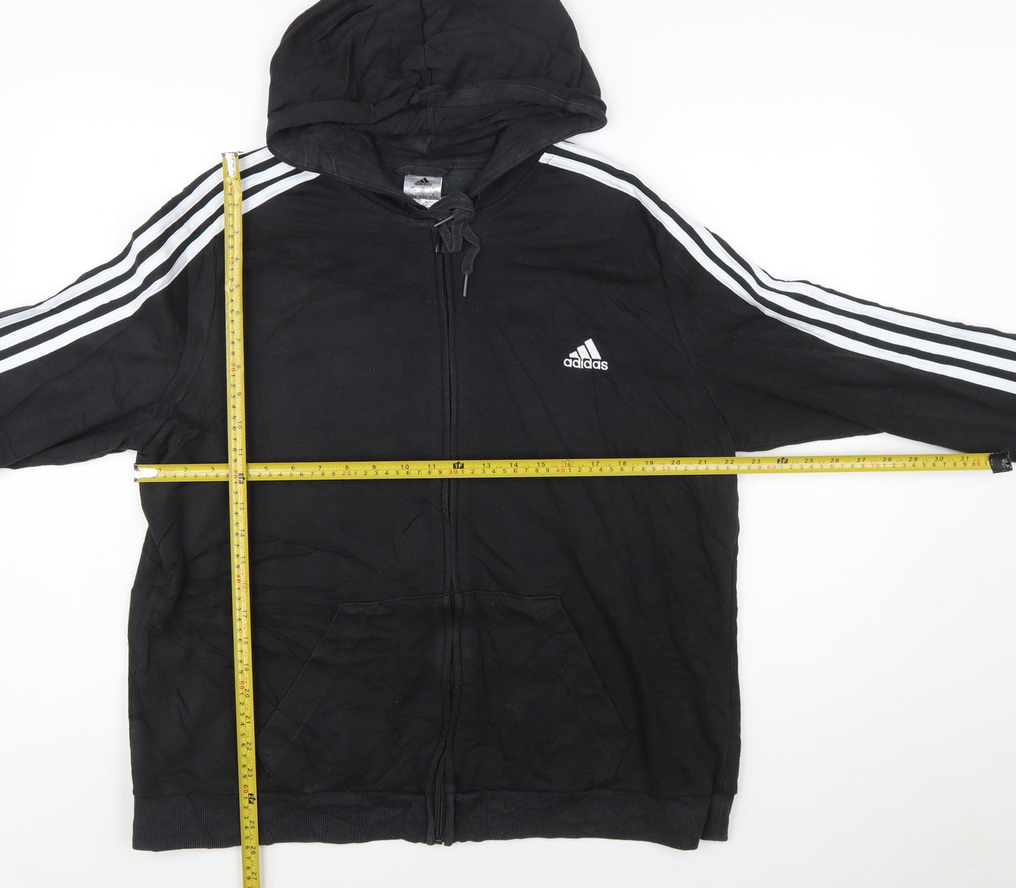 Adidas Men's Black 2XL Full Zip Hoodie with Logo Stripes