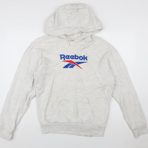 Reebok Mens Grey XS Pullover Hoodie Classic Logo Cotton Sweatshirt