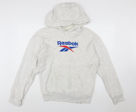 Reebok Mens Grey XS Pullover Hoodie Classic Logo Cotton Sweatshirt