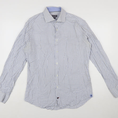 Tommy Hilfiger Men’s Blue Check Slim Fit Long Sleeve Cotton Shirt 15.75