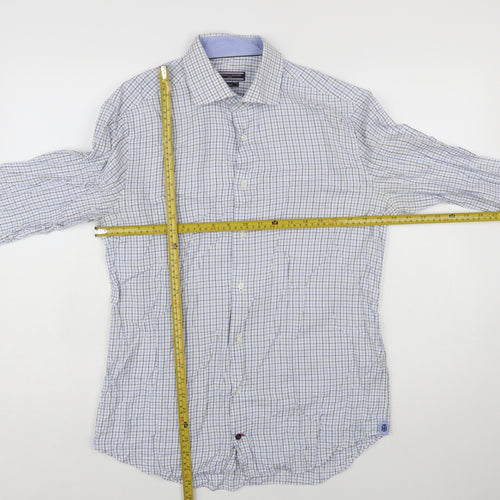 Tommy Hilfiger Men’s Blue Check Slim Fit Long Sleeve Cotton Shirt 15.75