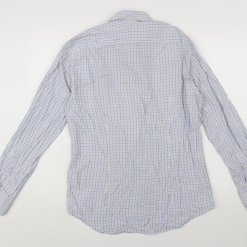 Tommy Hilfiger Men’s Blue Check Slim Fit Long Sleeve Cotton Shirt 15.75