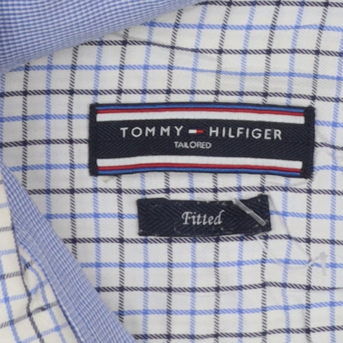 Tommy Hilfiger Men’s Blue Check Slim Fit Long Sleeve Cotton Shirt 15.75