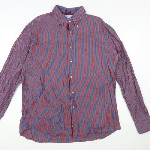 Paul & Shark Men’s Red Blue Striped Long Sleeve Cotton Button-Up Shirt Size L