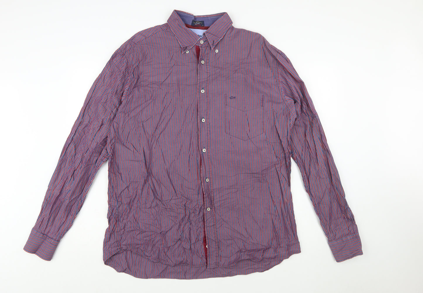 Paul & Shark Men’s Red Blue Striped Long Sleeve Cotton Button-Up Shirt Size L