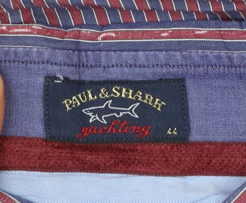 Paul & Shark Men’s Red Blue Striped Long Sleeve Cotton Button-Up Shirt Size L