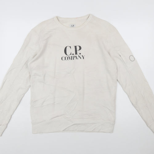 C.P. Company Boys Beige 14 Years Pullover Sweatshirt Logo Cotton Crew Neck