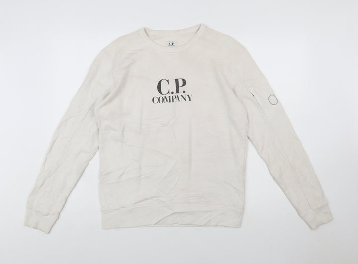C.P. Company Boys Beige 14 Years Pullover Sweatshirt Logo Cotton Crew Neck
