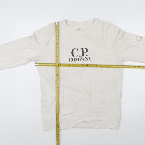 C.P. Company Boys Beige 14 Years Pullover Sweatshirt Logo Cotton Crew Neck