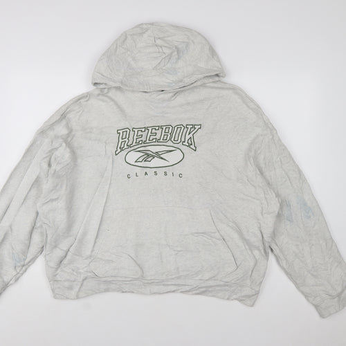 Reebok Women's Grey Classic Logo Pullover Hoodie XL Cotton