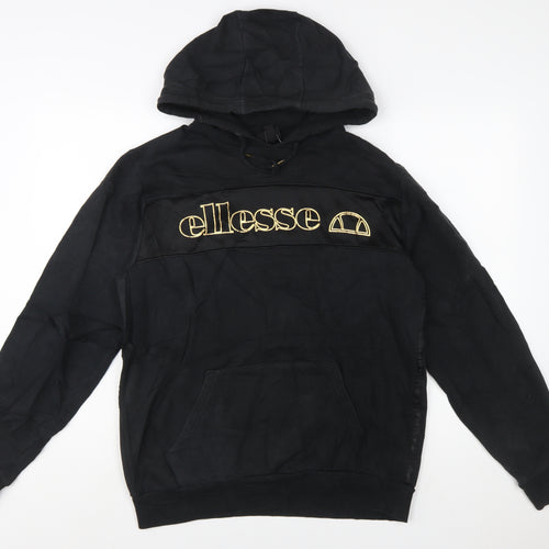 Ellesse Women Black L Pullover Hoodie Cotton Blend Logo Sweatshirt