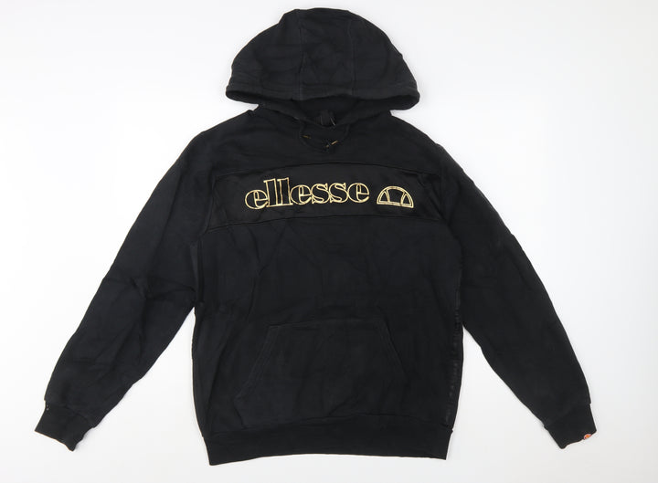 Ellesse Women Black L Pullover Hoodie Cotton Blend Logo Sweatshirt