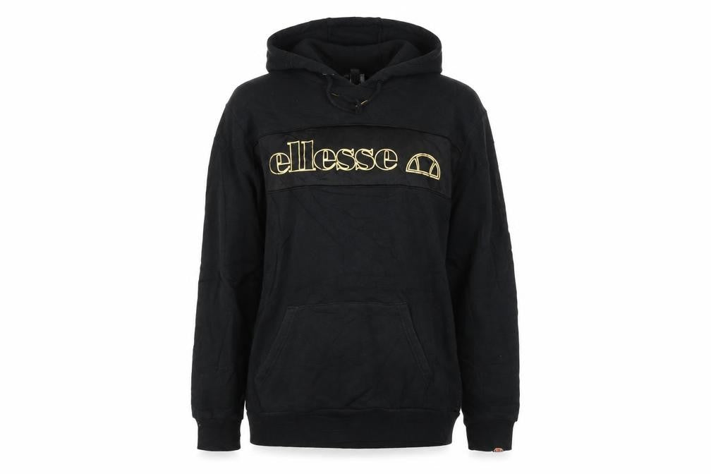 Front view of Ellesse Women Black L Pullover Hoodie Cotton Blend Logo Sweatshirt
