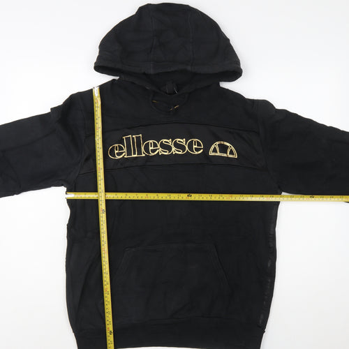 Ellesse Women Black L Pullover Hoodie Cotton Blend Logo Sweatshirt
