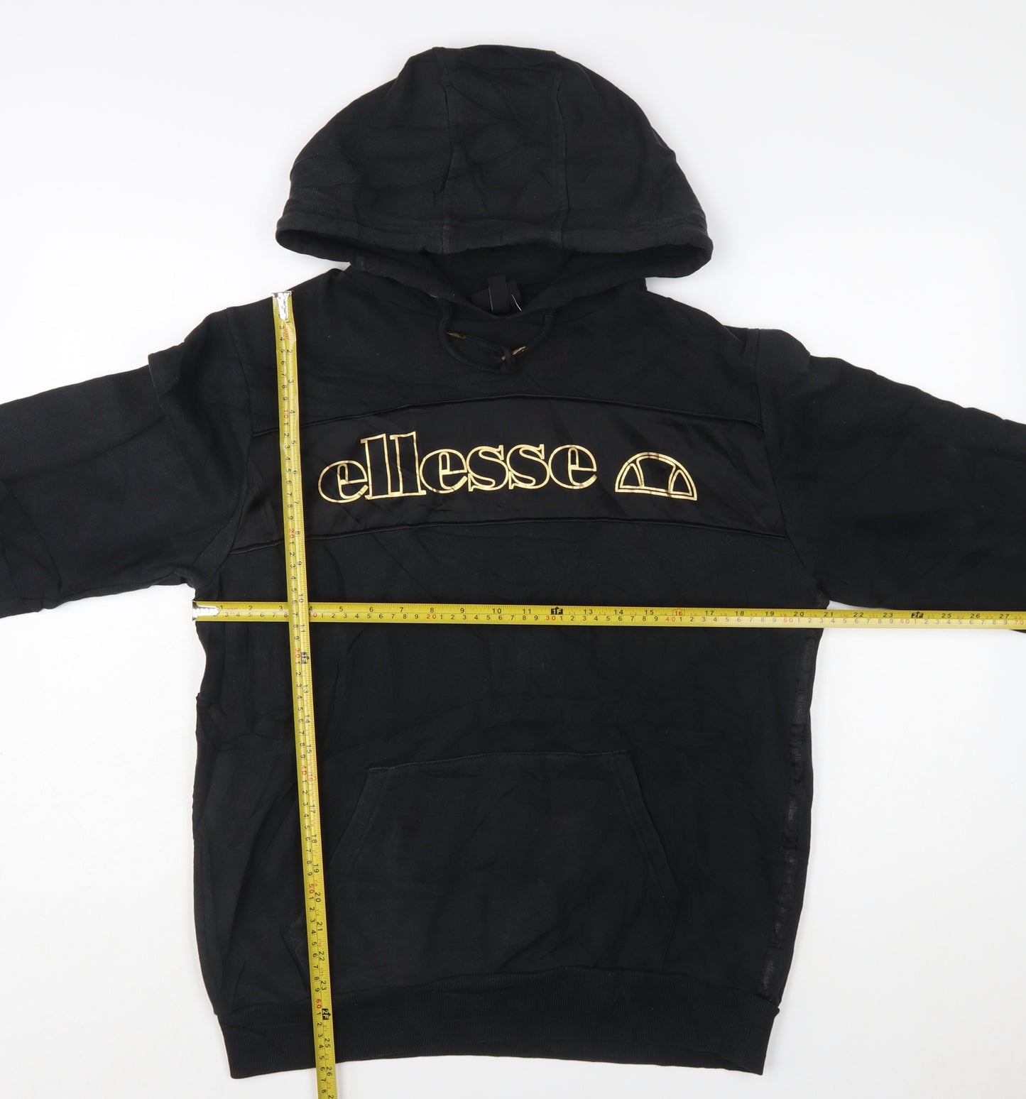 Ellesse Women Black L Pullover Hoodie Cotton Blend Logo Sweatshirt