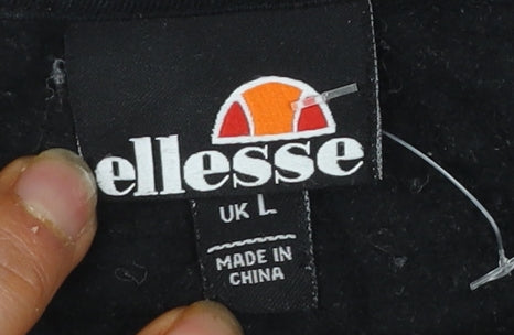 Ellesse Women Black L Pullover Hoodie Cotton Blend Logo Sweatshirt