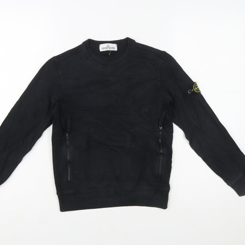 Stone Island Junior Boys Black Sweatshirt 8 Years Crew Neck Zip Pockets