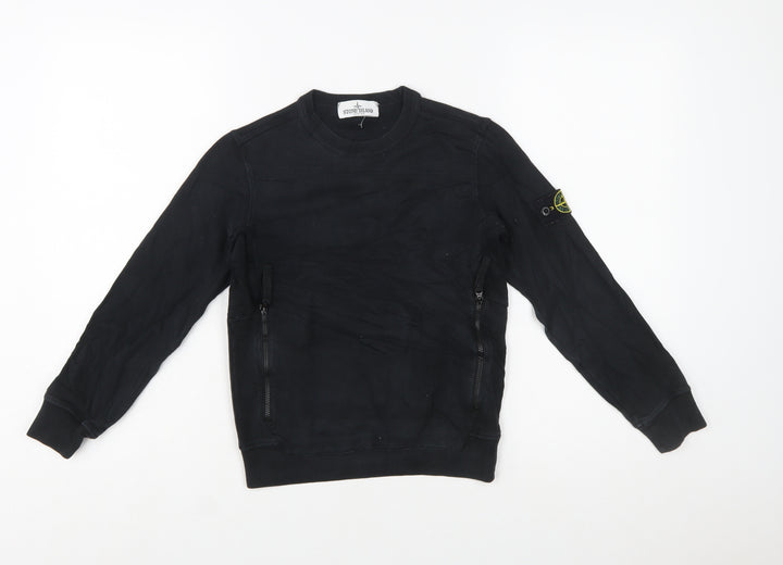 Stone Island Junior Boys Black Sweatshirt 8 Years Crew Neck Zip Pockets