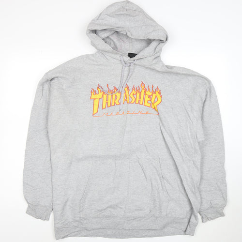 Thrasher Men’s Grey Pullover Hoodie L Logo Skate Sweatshirt