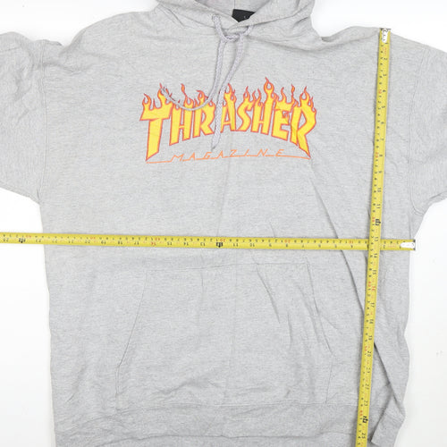 Thrasher Men’s Grey Pullover Hoodie L Logo Skate Sweatshirt