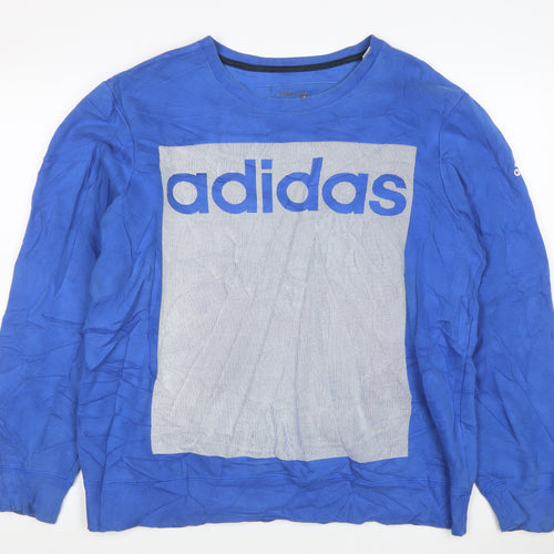 Adidas Mens Blue Long Sleeve Crew Neck Logo Pullover Sweatshirt Size L