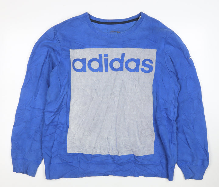 Adidas Mens Blue Long Sleeve Crew Neck Logo Pullover Sweatshirt Size L