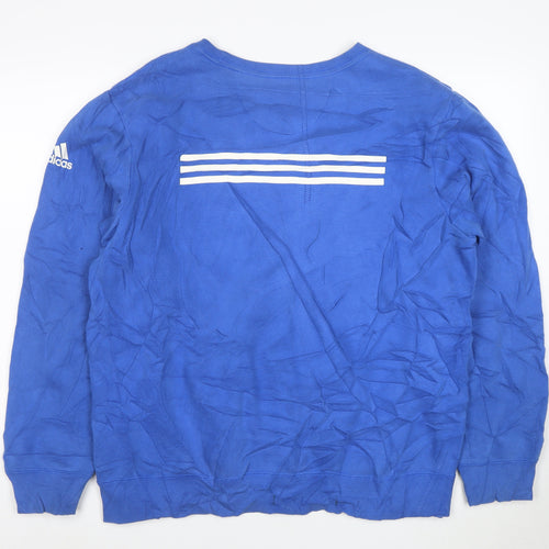 Adidas Mens Blue Long Sleeve Crew Neck Logo Pullover Sweatshirt Size L