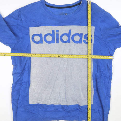 Adidas Mens Blue Long Sleeve Crew Neck Logo Pullover Sweatshirt Size L