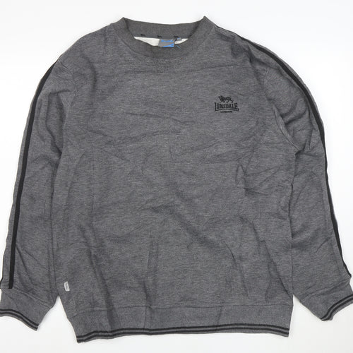 Lonsdale Men Grey Pullover Sweatshirt L Logo Sports Crew Neck