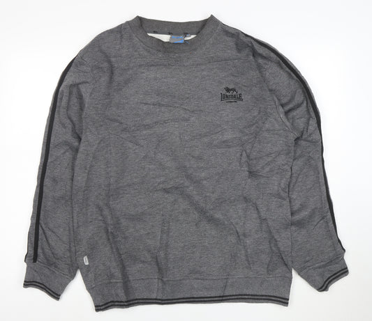 Lonsdale Men Grey Pullover Sweatshirt L Logo Sports Crew Neck