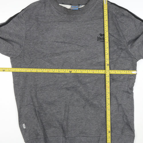 Lonsdale Men Grey Pullover Sweatshirt L Logo Sports Crew Neck