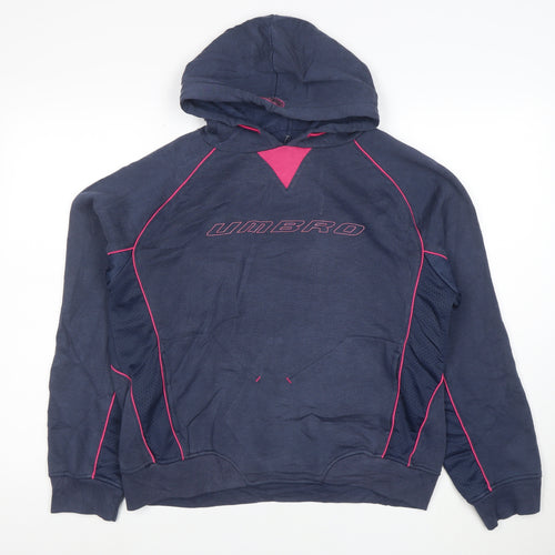 Umbro Womens Navy Pink Pullover Hoodie Size 18 Cotton Blend Sportswear