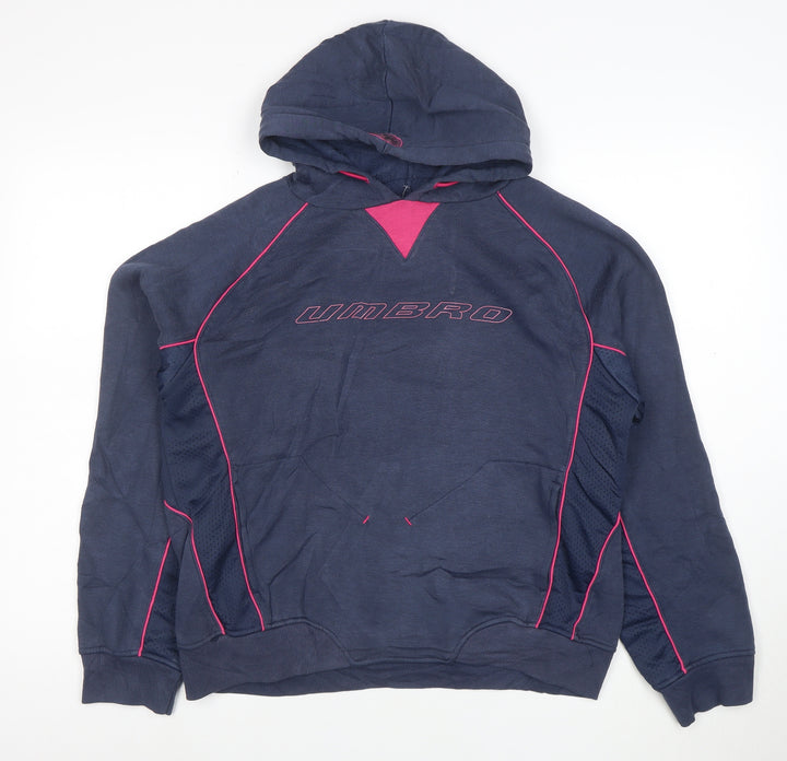 Umbro Womens Navy Pink Pullover Hoodie Size 18 Cotton Blend Sportswear