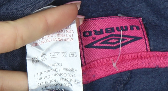 Umbro Womens Navy Pink Pullover Hoodie Size 18 Cotton Blend Sportswear