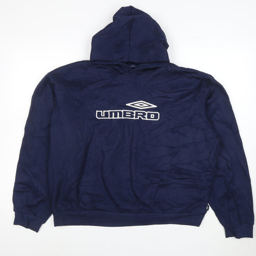 Umbro Mens Navy Blue Pullover Hoodie M Cotton Logo Sportswear
