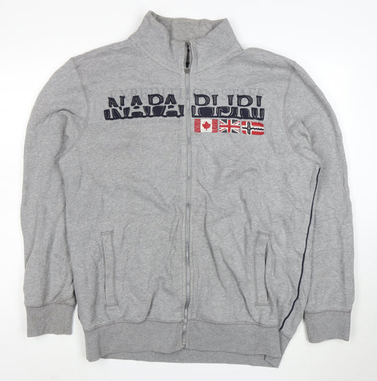 Napapijri Men's Grey 2XL Full Zip Embroidered Fleece Sweatshirt