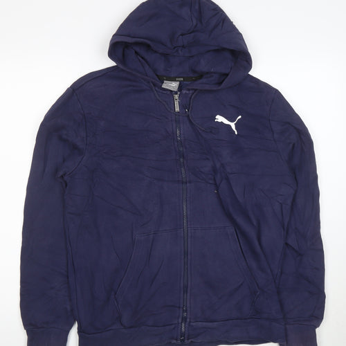 Puma Men Blue Full Zip Hoodie M Lightweight Cotton Blend