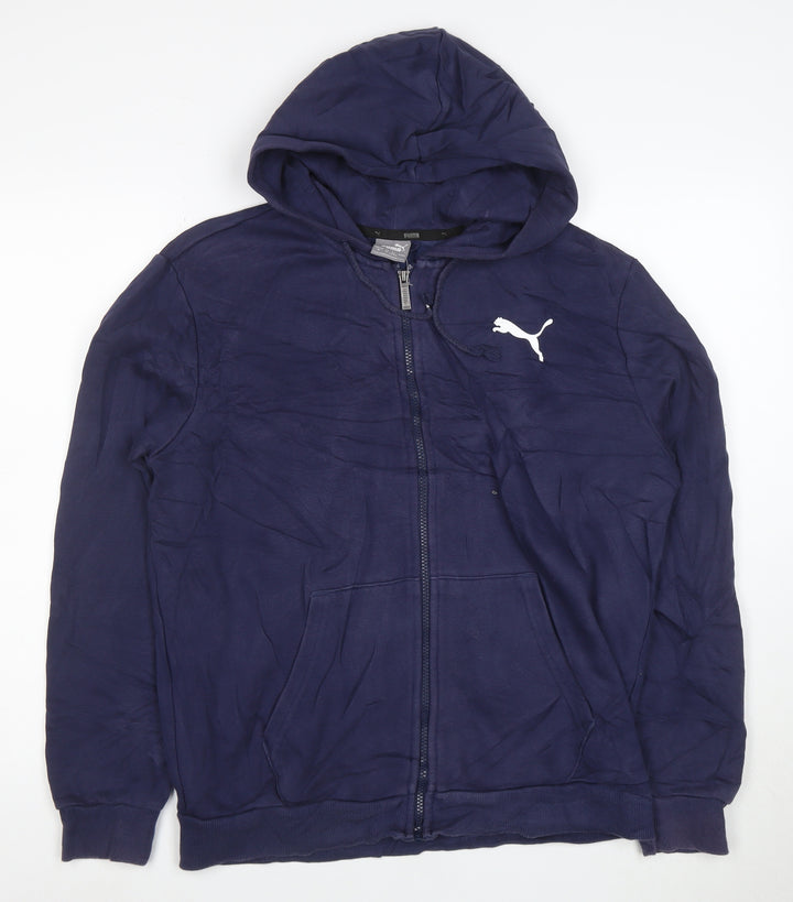 Puma Men Blue Full Zip Hoodie M Lightweight Cotton Blend