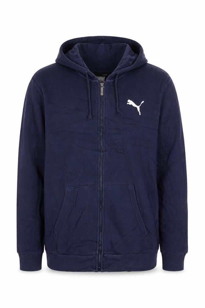 Front view of Puma Men Blue Full Zip Hoodie M Lightweight Cotton Blend