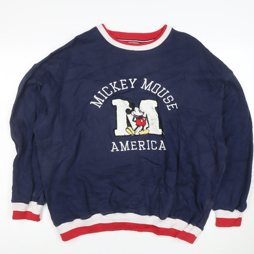 Disney Men's Blue Mickey Mouse America Sweatshirt S Crew Neck Pullover