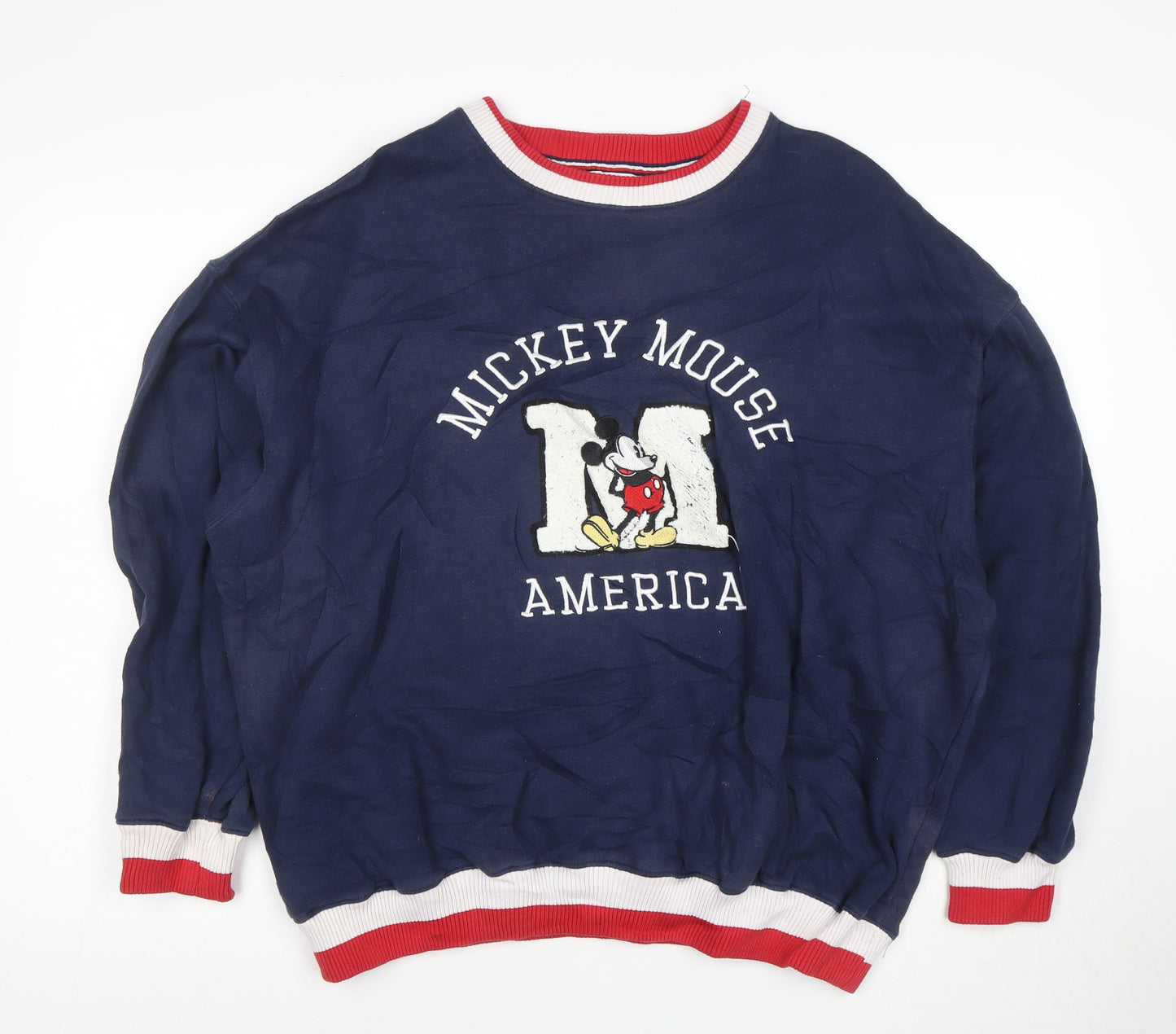 Disney Men's Blue Mickey Mouse America Sweatshirt S Crew Neck Pullover