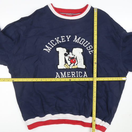 Disney Men's Blue Mickey Mouse America Sweatshirt S Crew Neck Pullover