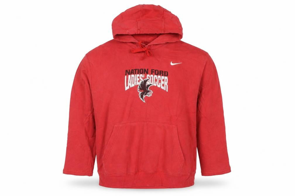 Front view of Nike Men's Red XL Pullover Hoodie Graphic Print Sportswear