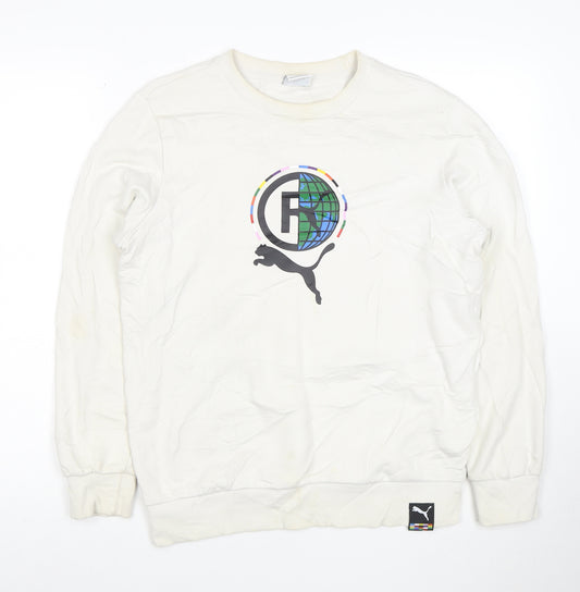 Puma Men's White Crew Neck Graphic Print Sweatshirt Size S