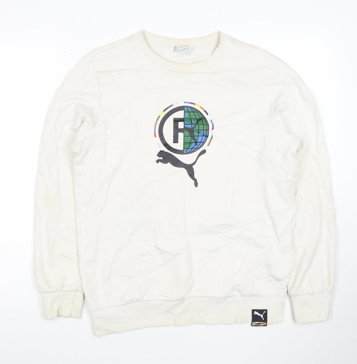 Puma Men's White Crew Neck Graphic Print Sweatshirt Size S