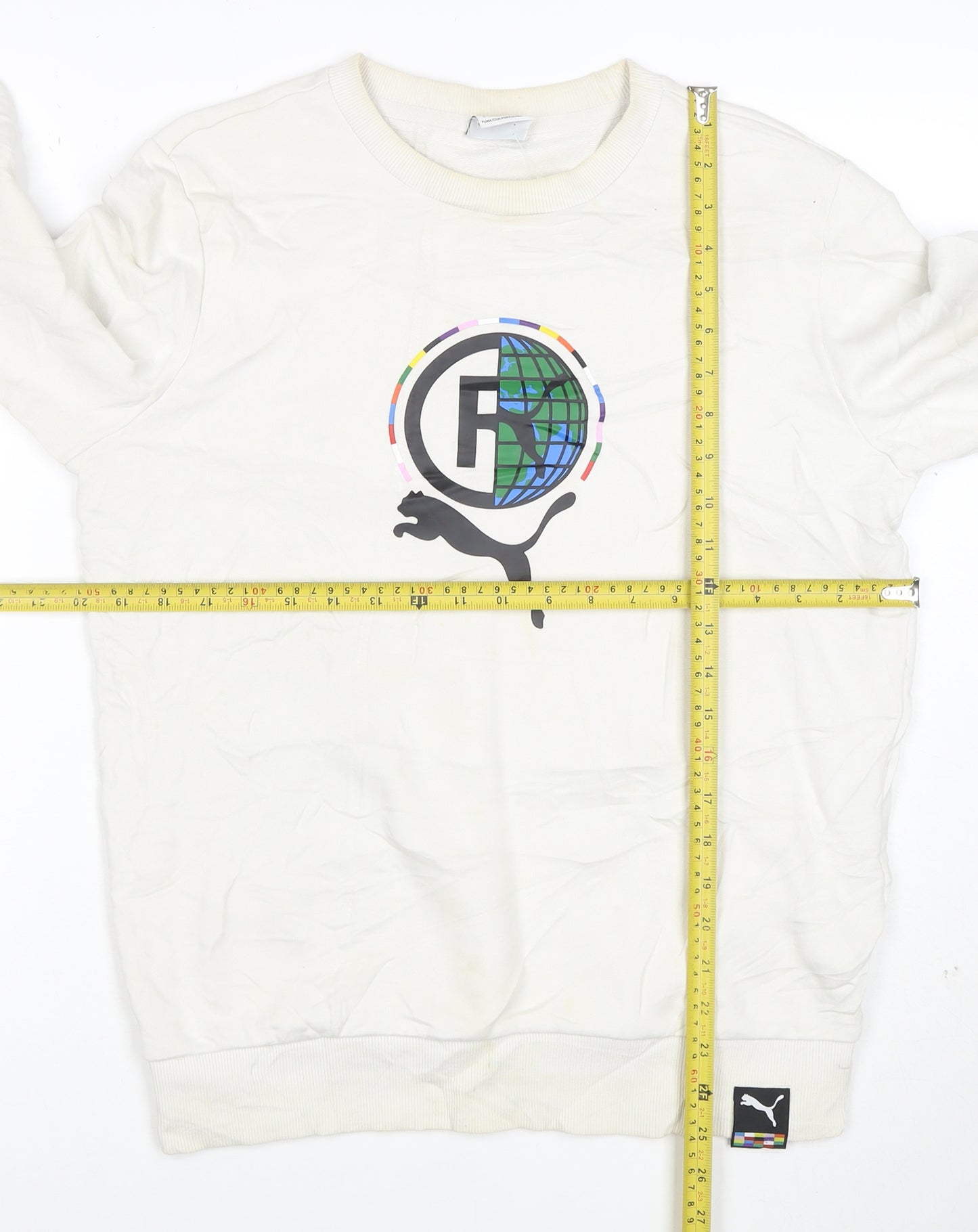 Puma Men's White Crew Neck Graphic Print Sweatshirt Size S