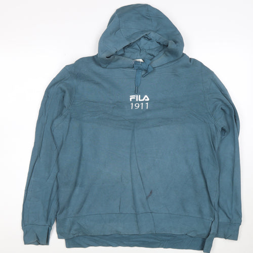 FILA Womens Blue Size 12 Pullover Hoodie 1911 Logo Cotton Blend